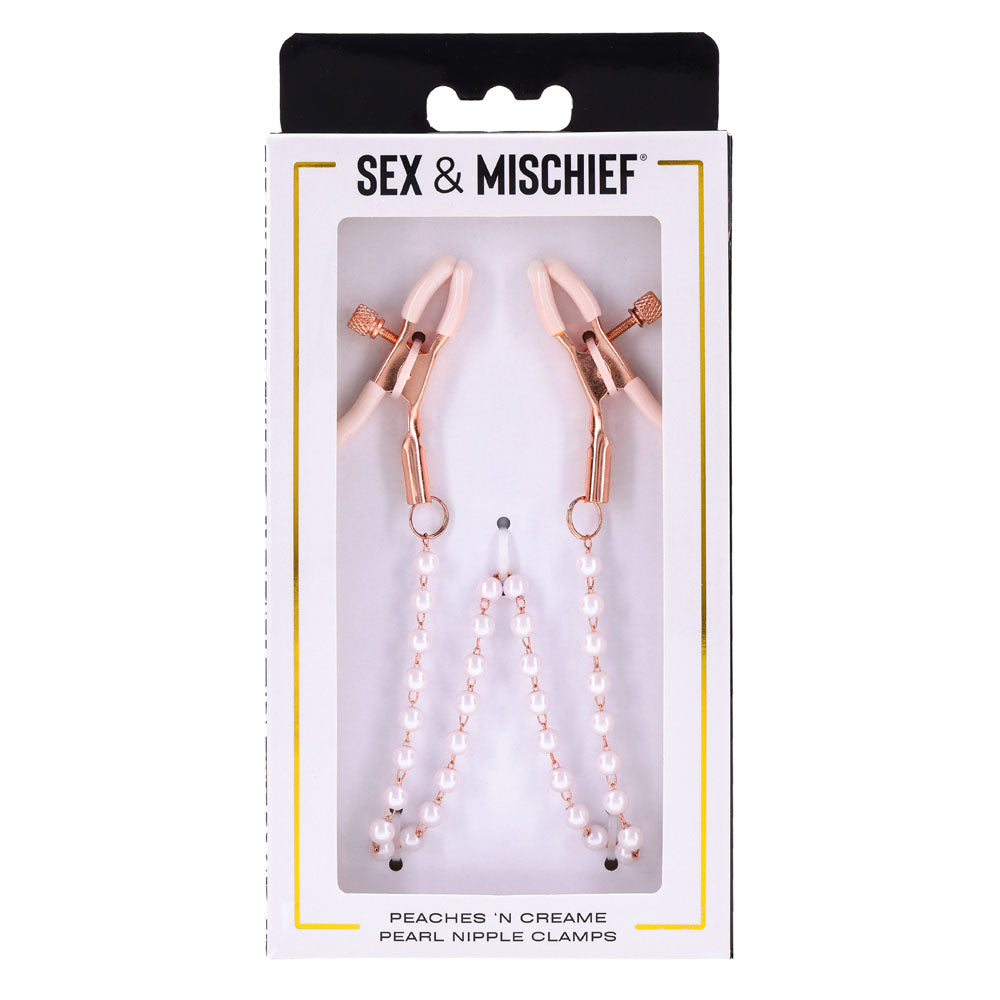 Sex & Mischief Peaches N Crea Me Pearl Nipple Clamps Peach Nipple Restraints