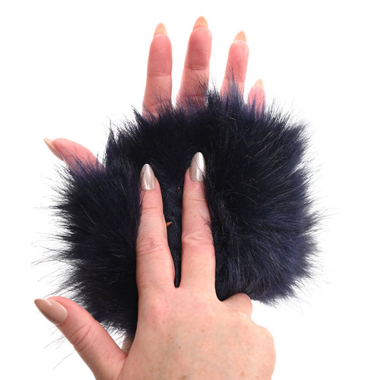 Sex & Mischief Cougar Spiked Sensory Glove Navy Blue Furry Glove With Metal Spikes