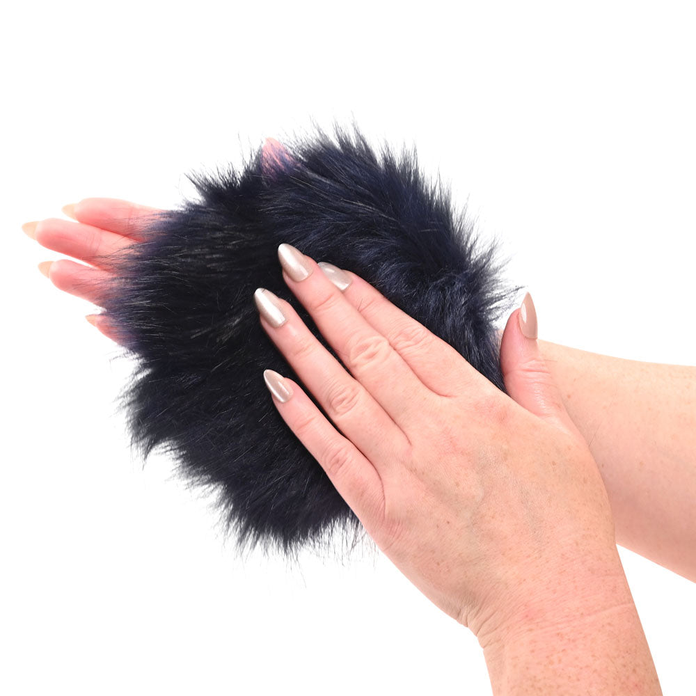 Sex & Mischief Cougar Spiked Sensory Glove Navy Blue Furry Glove With Metal Spikes