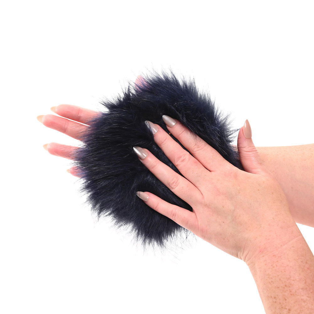 Sex & Mischief Cougar Spiked Sensory Glove Navy Blue Furry Glove With Metal Spikes