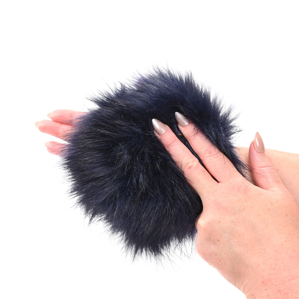 Sex & Mischief Cougar Spiked Sensory Glove Navy Blue Furry Glove With Metal Spikes