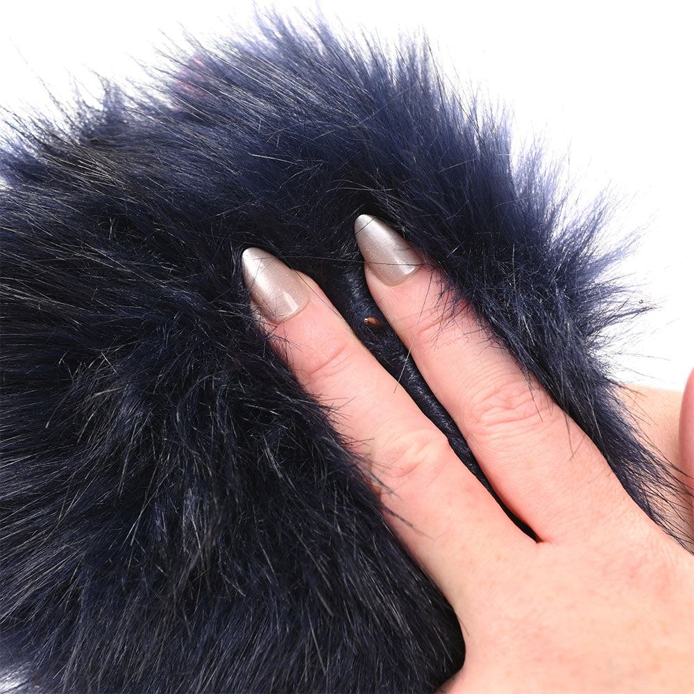 Sex & Mischief Cougar Spiked Sensory Glove Navy Blue Furry Glove With Metal Spikes