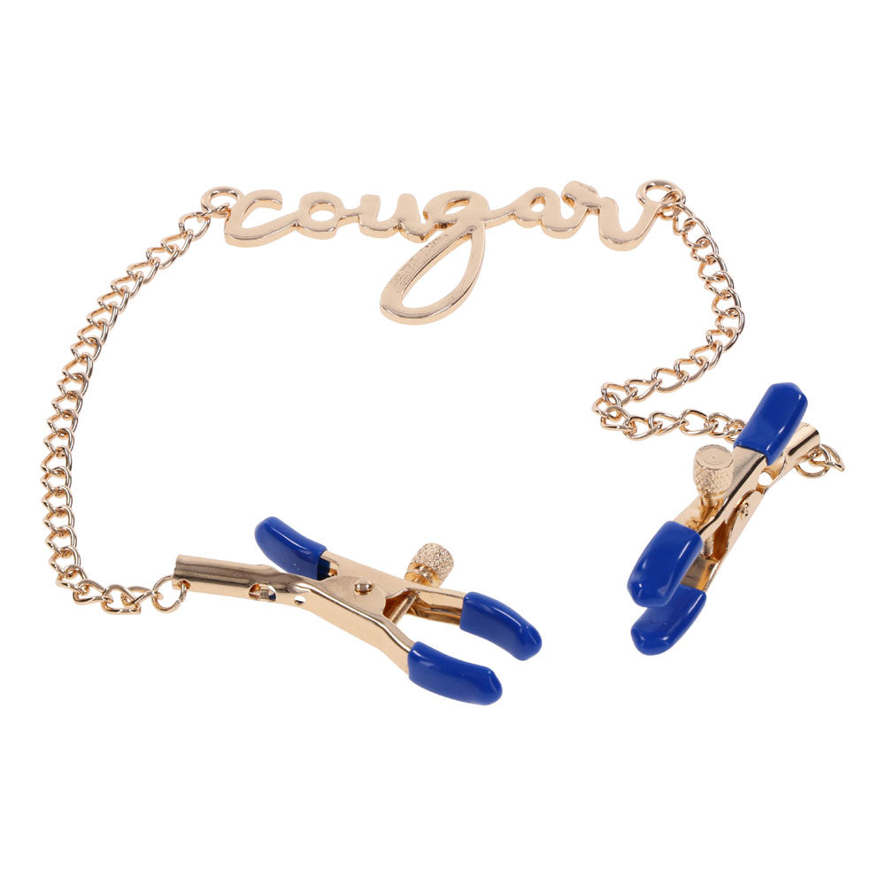 Sex & Mischief Cougar Nipple Clamps Gold Nipple Clamps With 33 Cm Chain