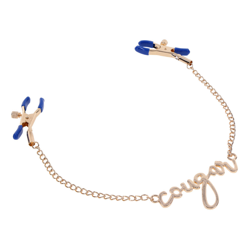 Sex & Mischief Cougar Nipple Clamps Gold Nipple Clamps With 33 Cm Chain