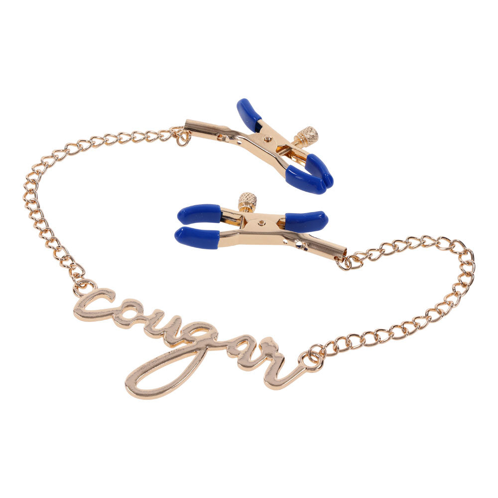Sex & Mischief Cougar Nipple Clamps Gold Nipple Clamps With 33 Cm Chain