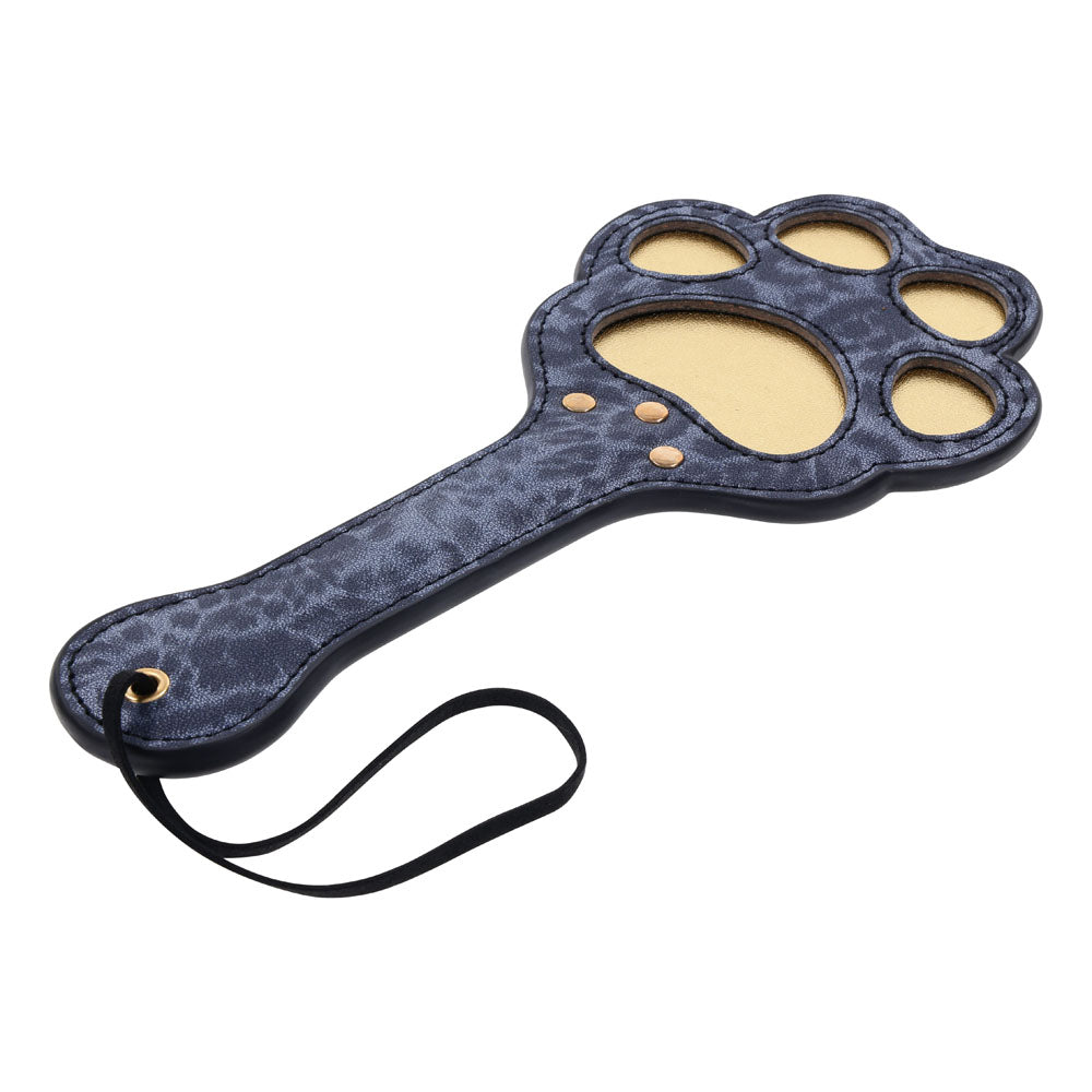 Sex & Mischief Cougar Paw Paddle Navy Blue/Gold Spanking Paddle