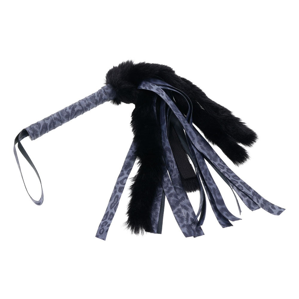 Sex & Mischief Cougar Faux Fur Flogger Navy Blue/Black Furry Flogger Whip