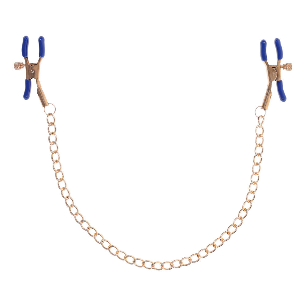 Sex & Mischief Cougar Chained Nipple Clamps Gold Nipple Clamps With Cougar Chain