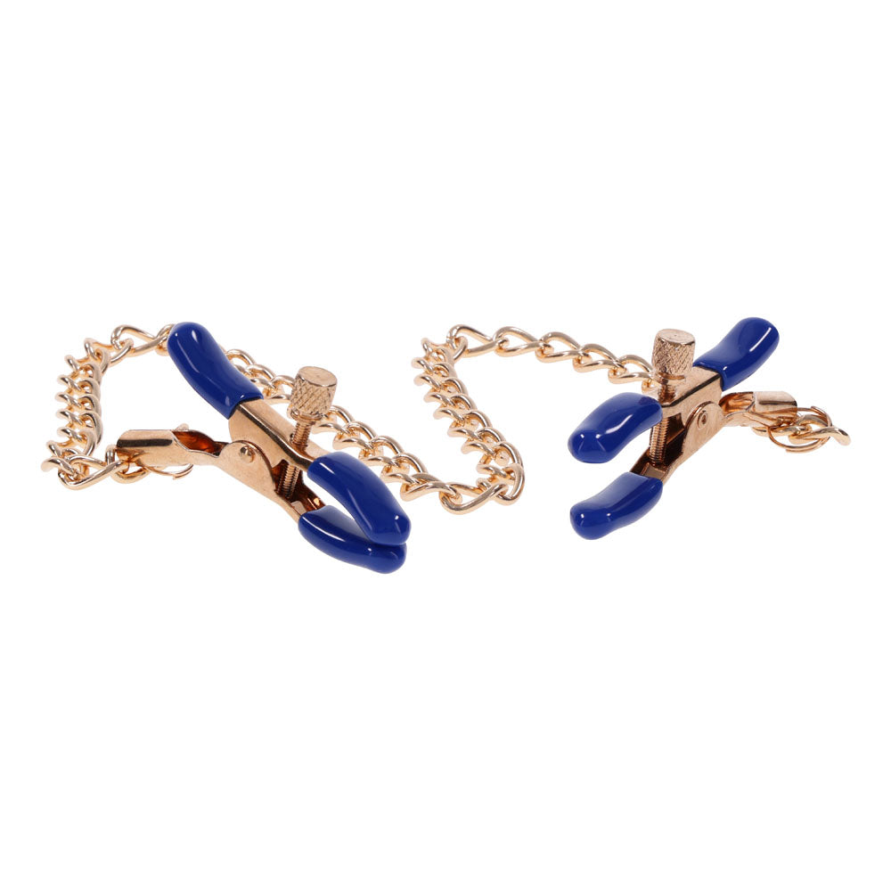 Sex & Mischief Cougar Chained Nipple Clamps Gold Nipple Clamps With Cougar Chain