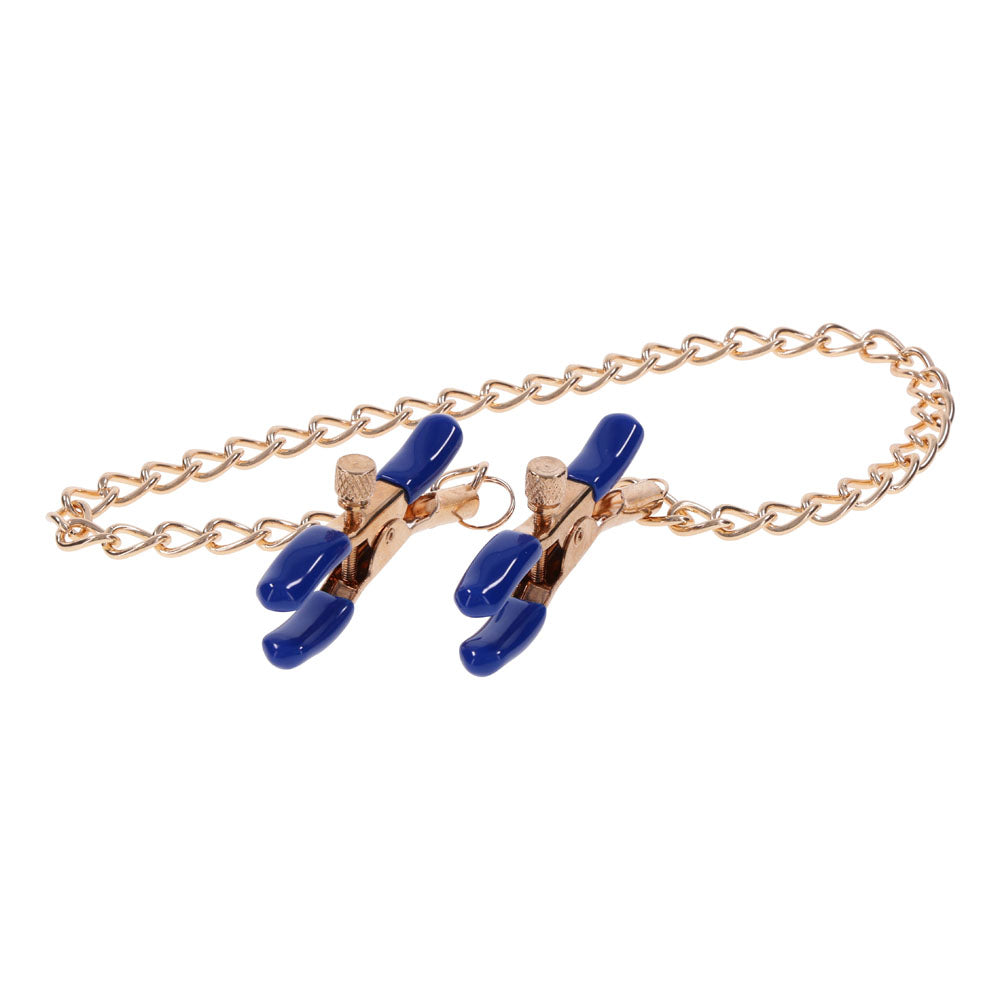 Sex & Mischief Cougar Chained Nipple Clamps Gold Nipple Clamps With Cougar Chain