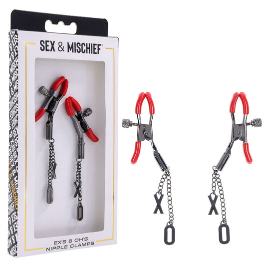 S&M Exs & Ohs Nipple Clamps Red Tipped Metal Nipple Clamps Set Of 2