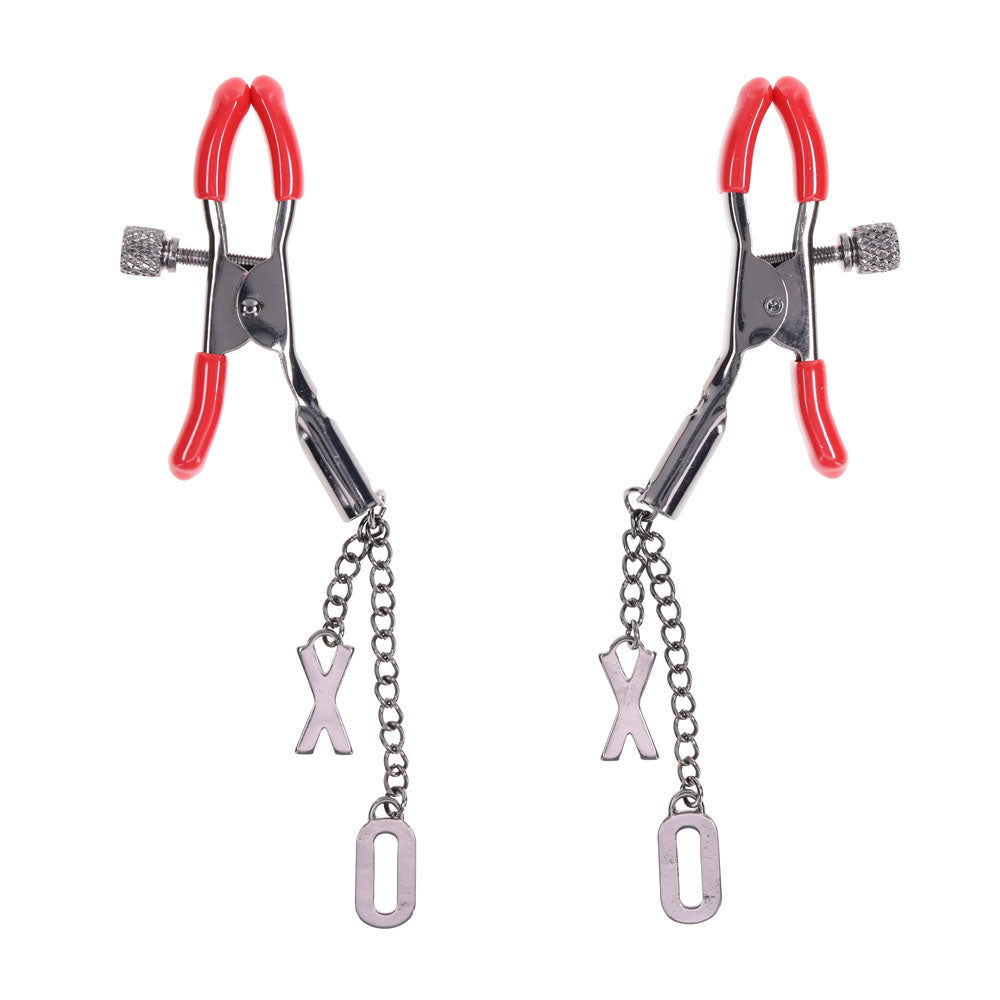 S&M Exs & Ohs Nipple Clamps Red Tipped Metal Nipple Clamps Set Of 2