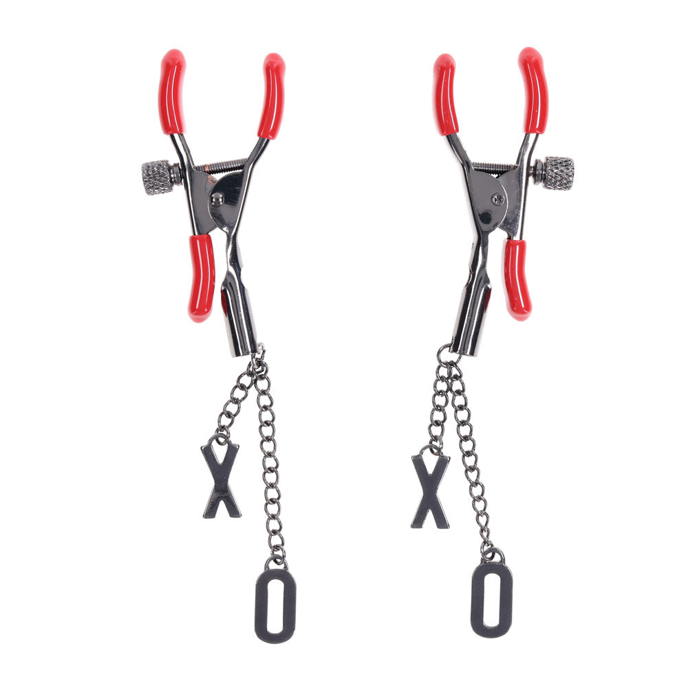 S&M Exs & Ohs Nipple Clamps Red Tipped Metal Nipple Clamps Set Of 2