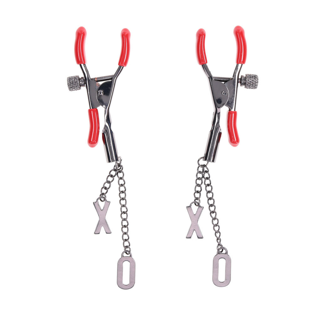 S&M Exs & Ohs Nipple Clamps Red Tipped Metal Nipple Clamps Set Of 2