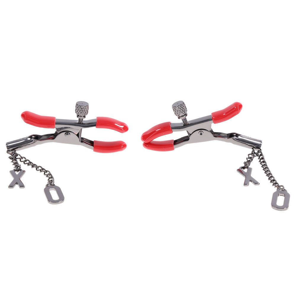 S&M Exs & Ohs Nipple Clamps Red Tipped Metal Nipple Clamps Set Of 2