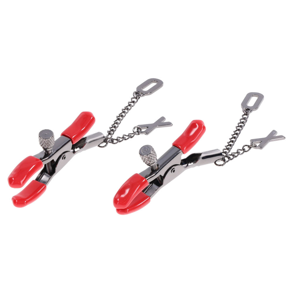 S&M Exs & Ohs Nipple Clamps Red Tipped Metal Nipple Clamps Set Of 2
