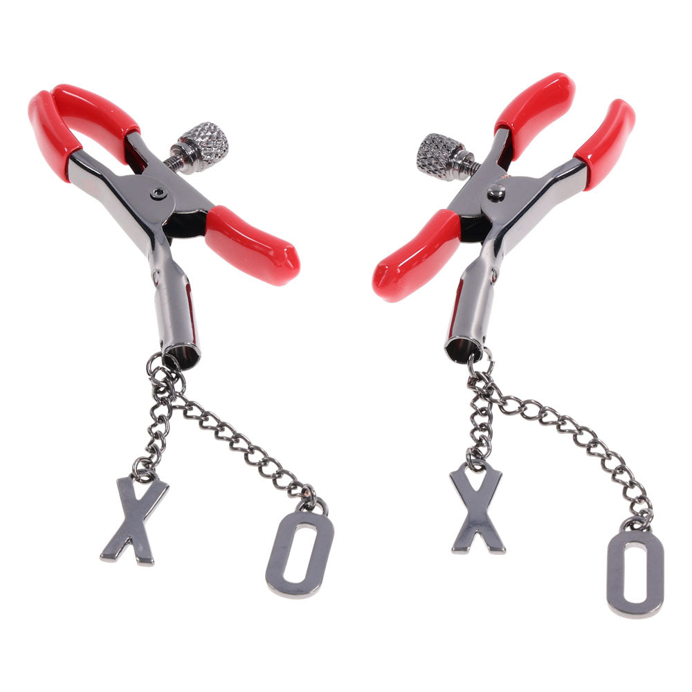 S&M Exs & Ohs Nipple Clamps Red Tipped Metal Nipple Clamps Set Of 2