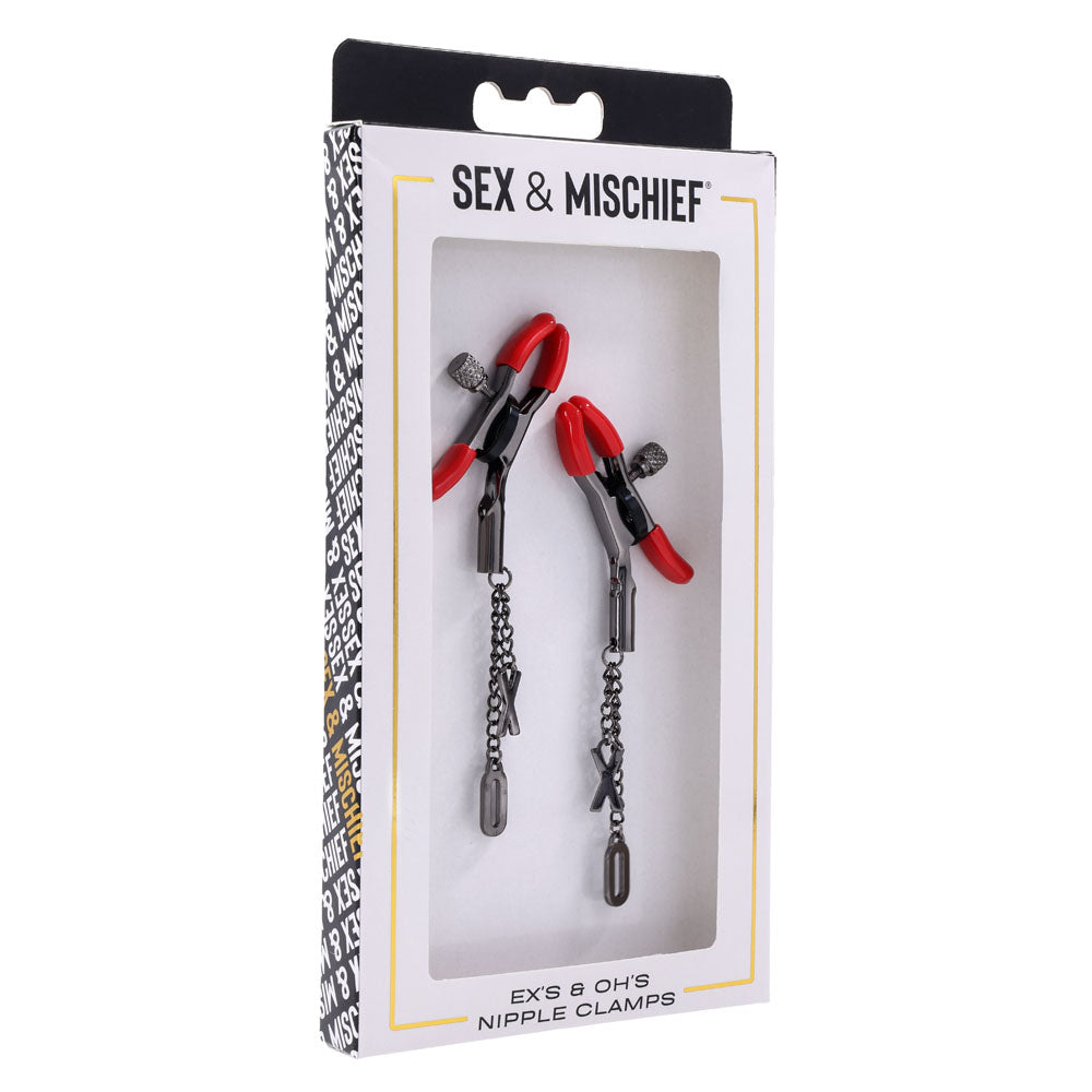 S&M Exs & Ohs Nipple Clamps Red Tipped Metal Nipple Clamps Set Of 2