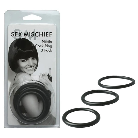 Sex & Mischief Nitrile Cock Ring 3 Pack Black Cock Rings Set Of 3 Sizes
