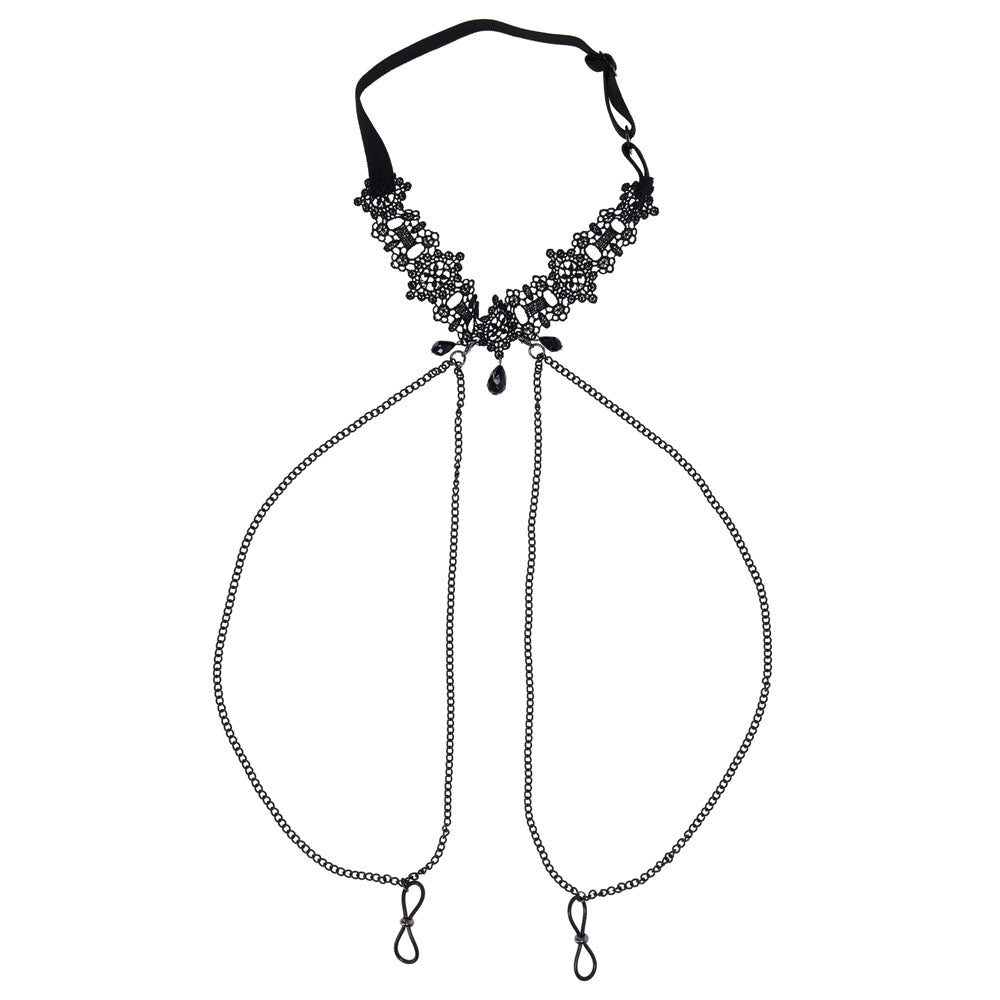 Sex & Mischief Lace Collar With Nipple Ties Black Neck And Nipple Restraints