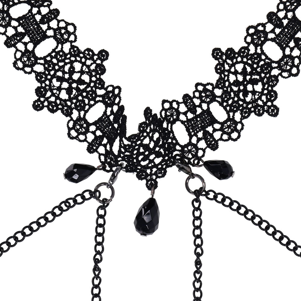 Sex & Mischief Lace Collar With Nipple Ties Black Neck And Nipple Restraints