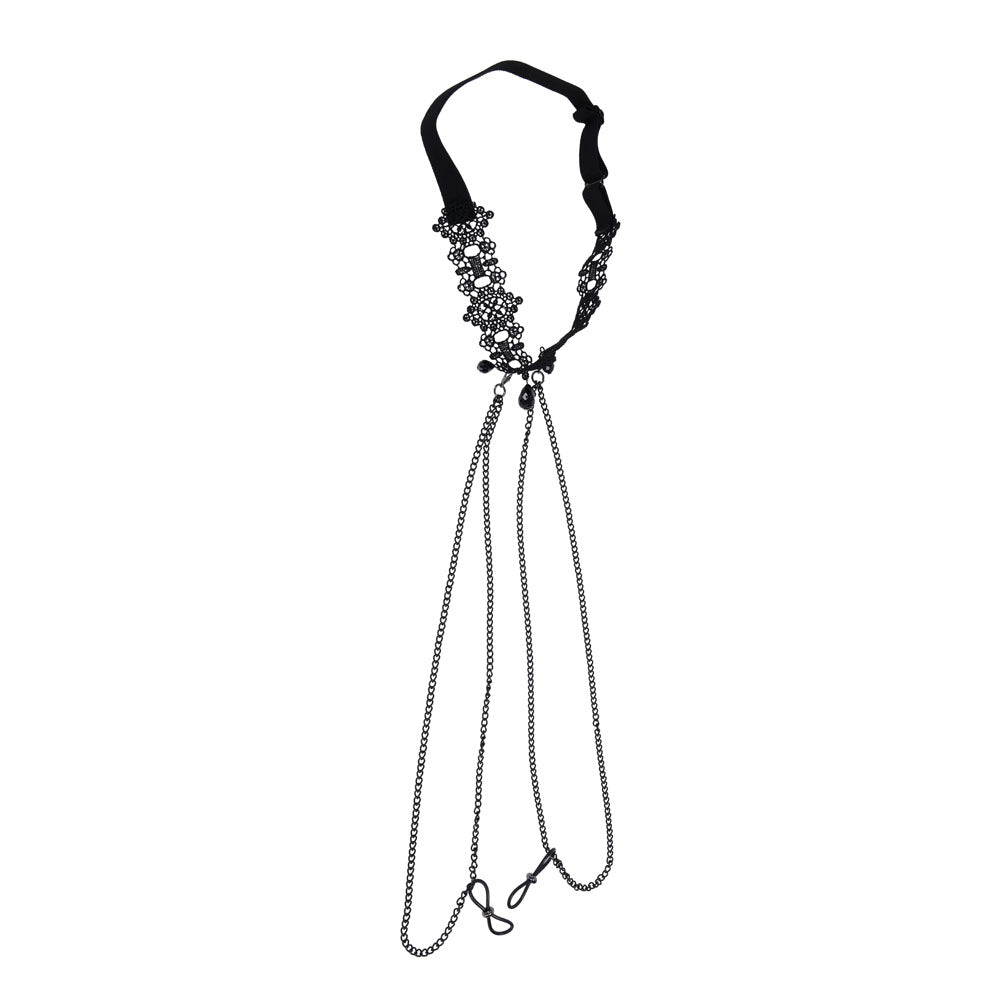 Sex & Mischief Lace Collar With Nipple Ties Black Neck And Nipple Restraints