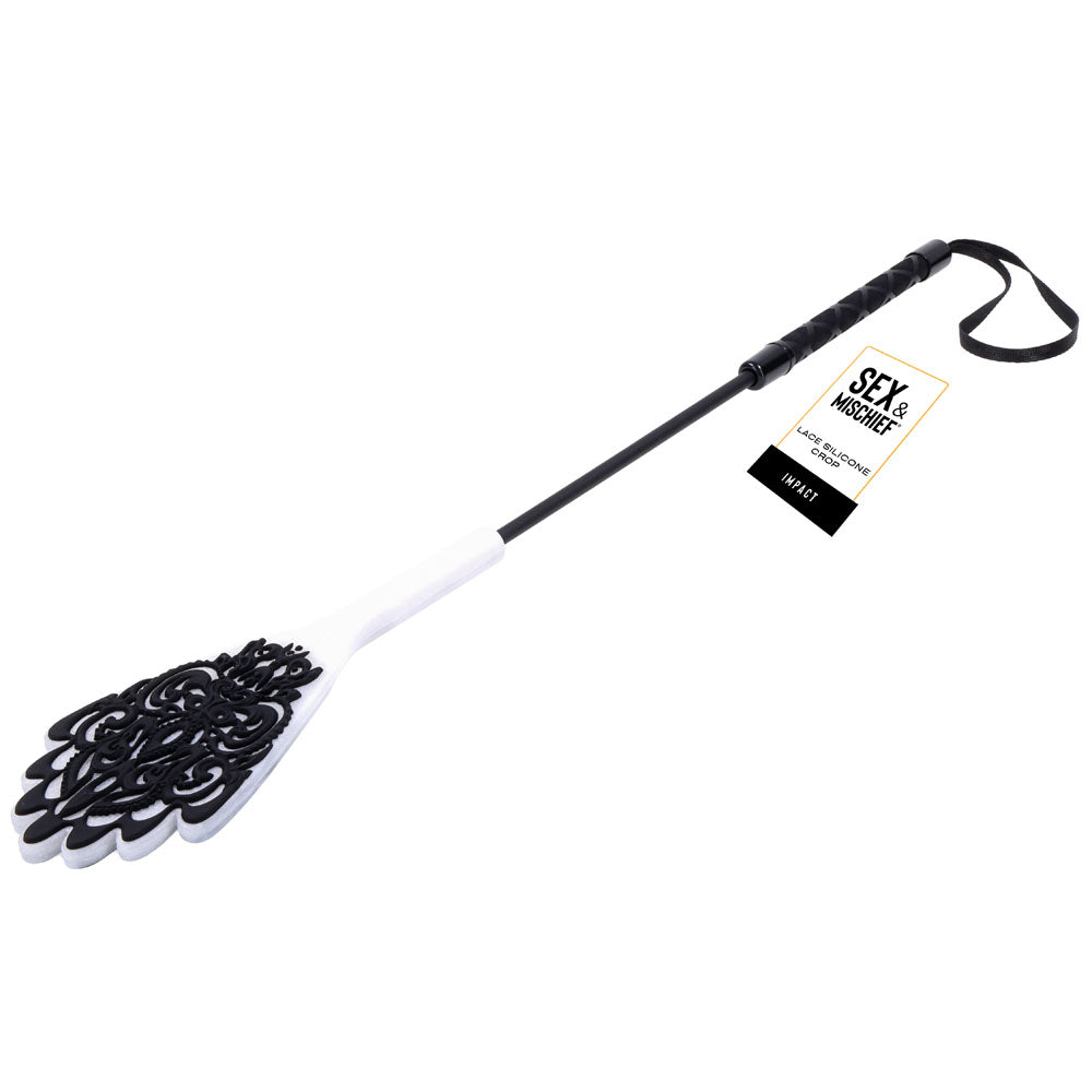 Sex & Mischief Lace Silicone Crop Black/White 50 Cm Crop Whip