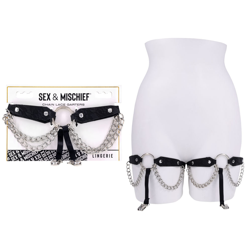 Sex & Mischief Chain Lace Garters Black/Metal Garters
