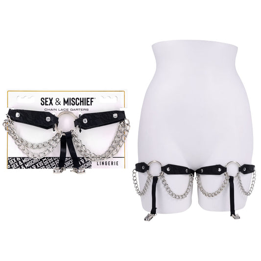 Sex & Mischief Chain Lace Garters Black/Metal Garters