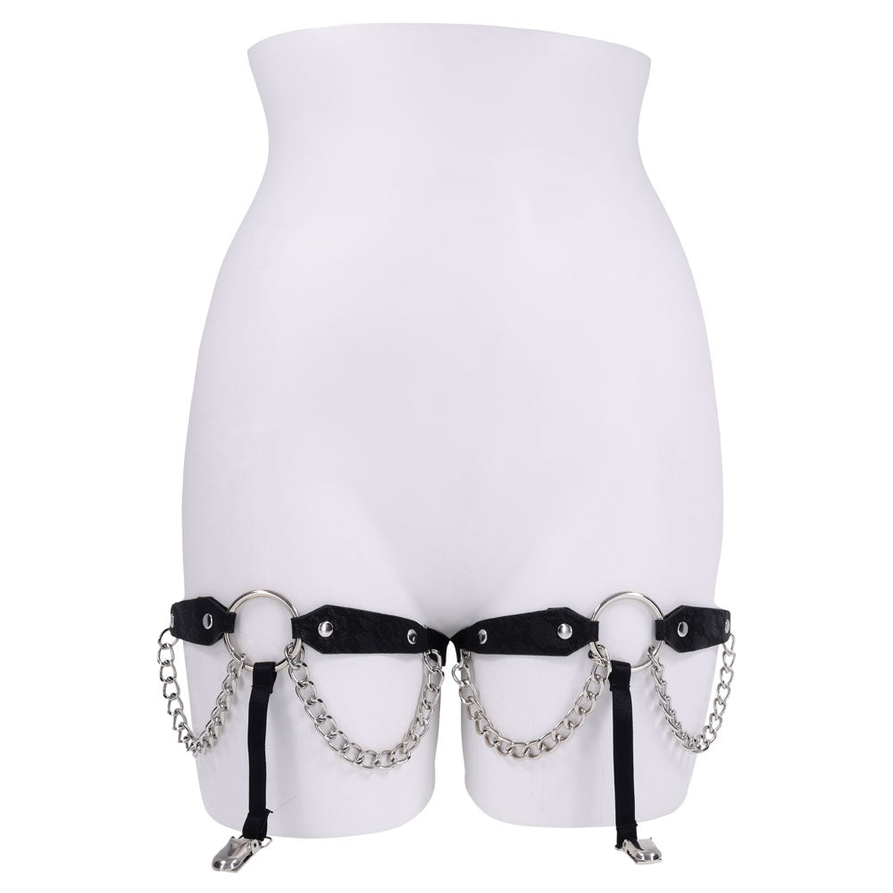 Sex & Mischief Chain Lace Garters Black/Metal Garters