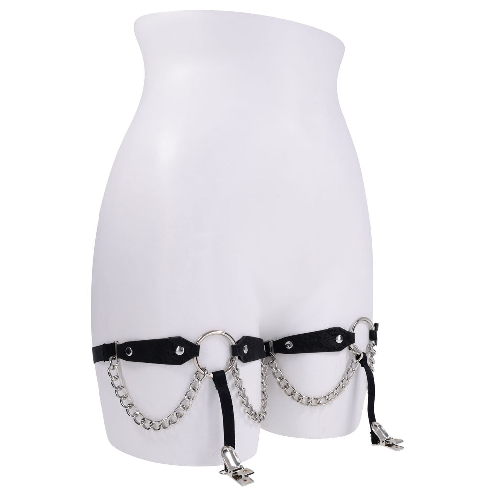 Sex & Mischief Chain Lace Garters Black/Metal Garters