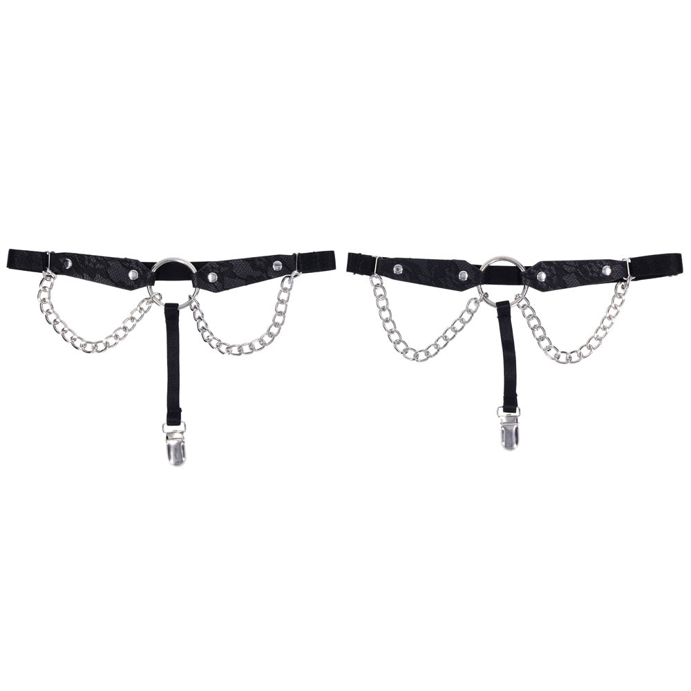 Sex & Mischief Chain Lace Garters Black/Metal Garters