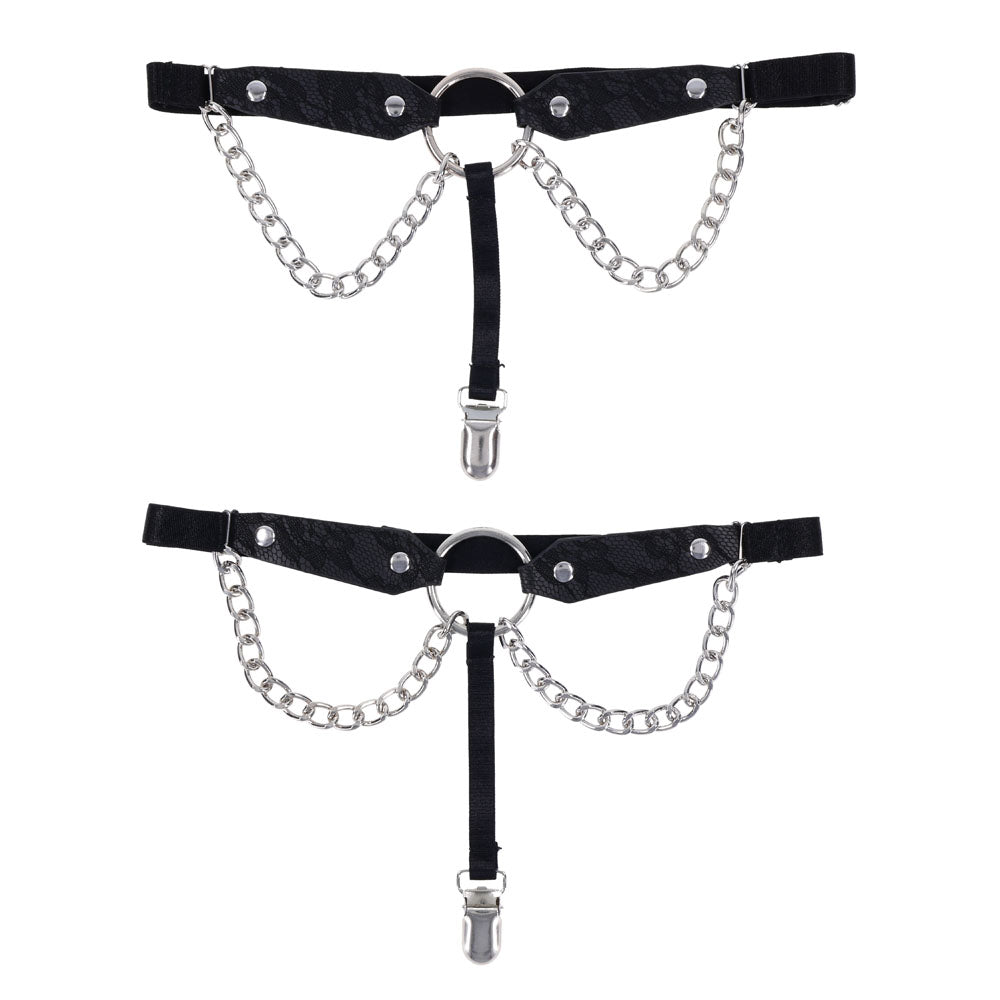 Sex & Mischief Chain Lace Garters Black/Metal Garters