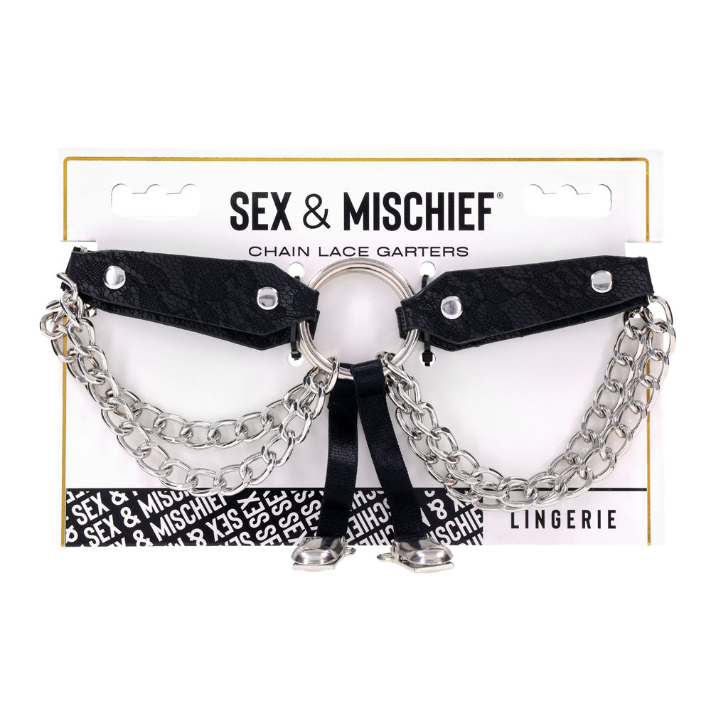 Sex & Mischief Chain Lace Garters Black/Metal Garters