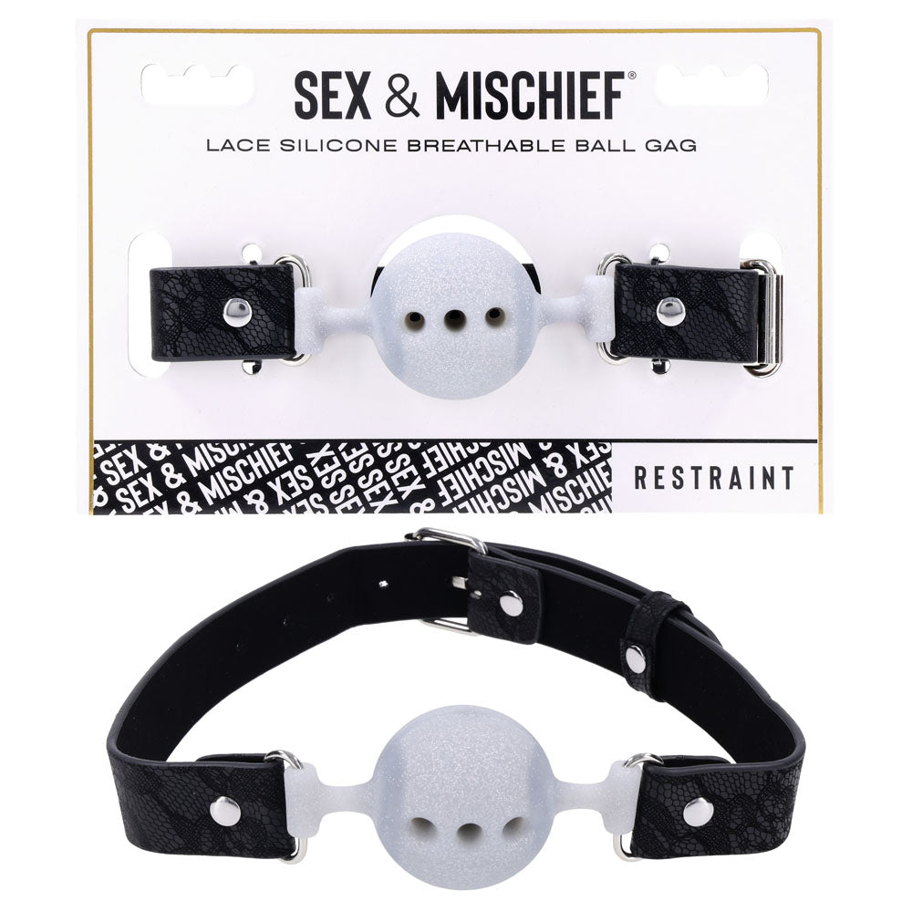 Sex & Mischief Lace Silicone Breathable Ball Gag Black/Grey Mouth Restraint