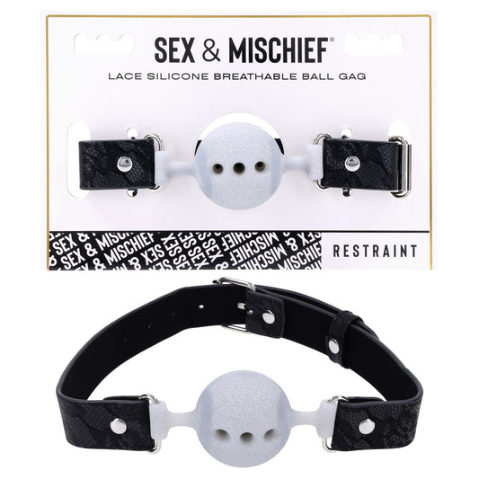 Sex & Mischief Lace Silicone Breathable Ball Gag Black/Grey Mouth Restraint