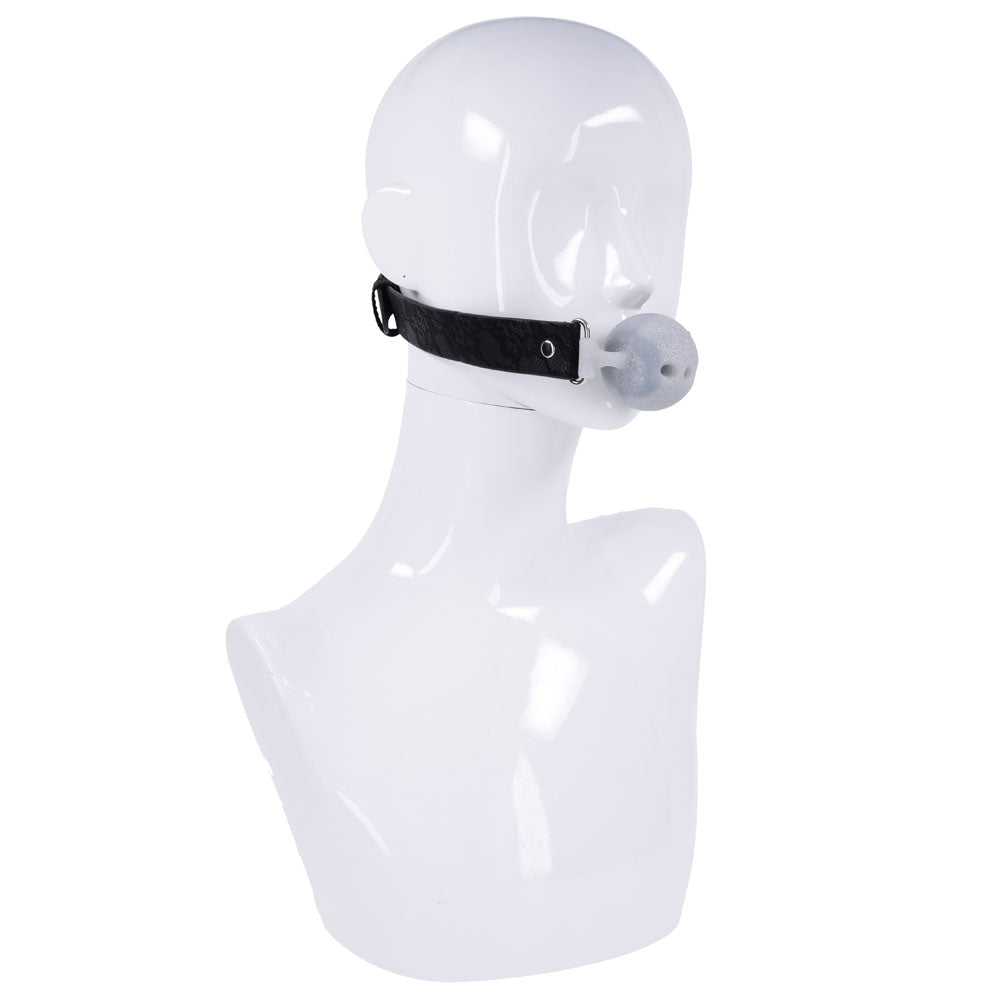 Sex & Mischief Lace Silicone Breathable Ball Gag Black/Grey Mouth Restraint
