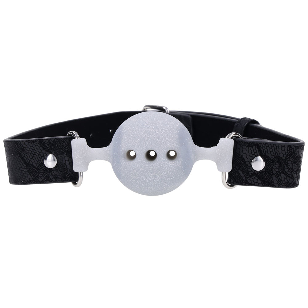Sex & Mischief Lace Silicone Breathable Ball Gag Black/Grey Mouth Restraint