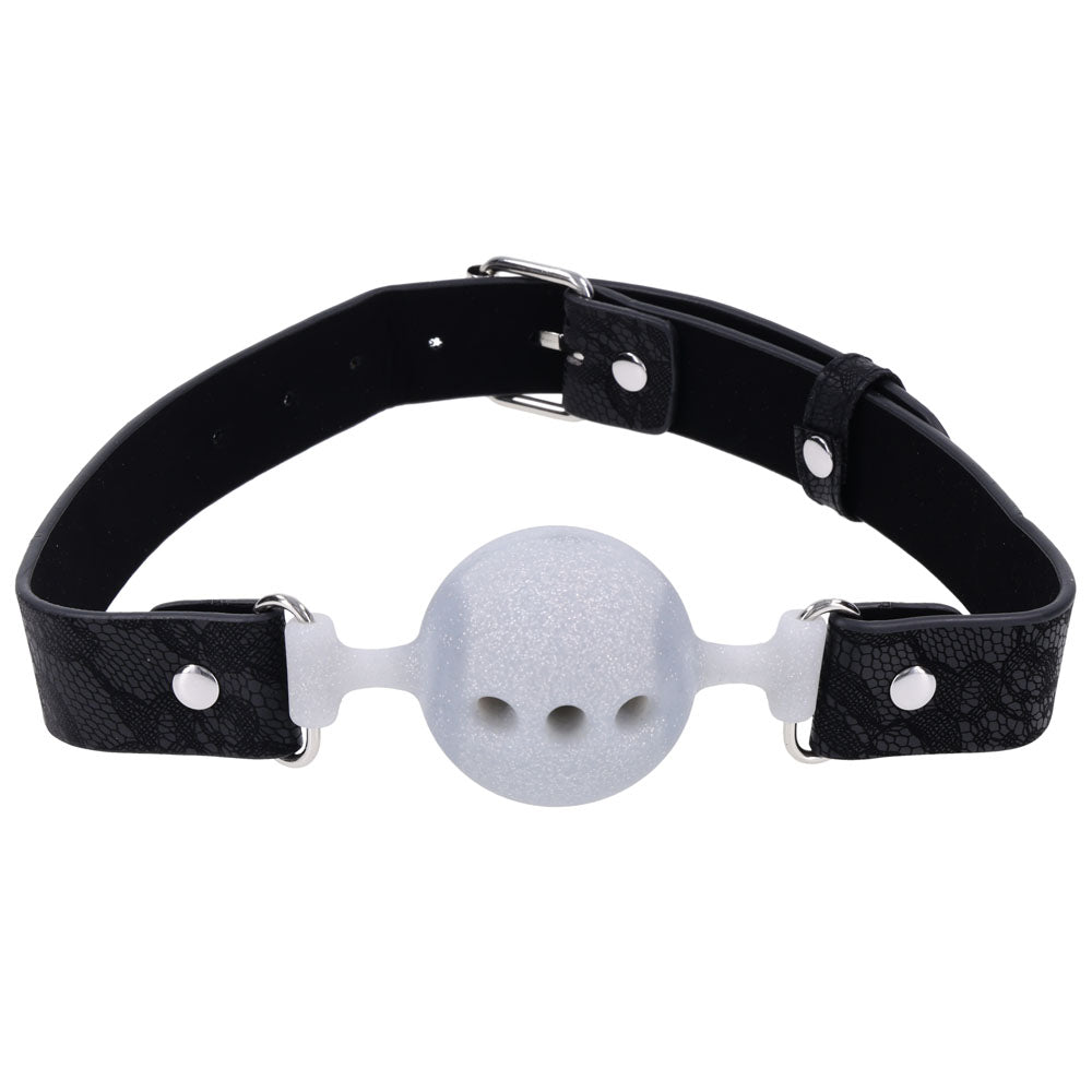 Sex & Mischief Lace Silicone Breathable Ball Gag Black/Grey Mouth Restraint