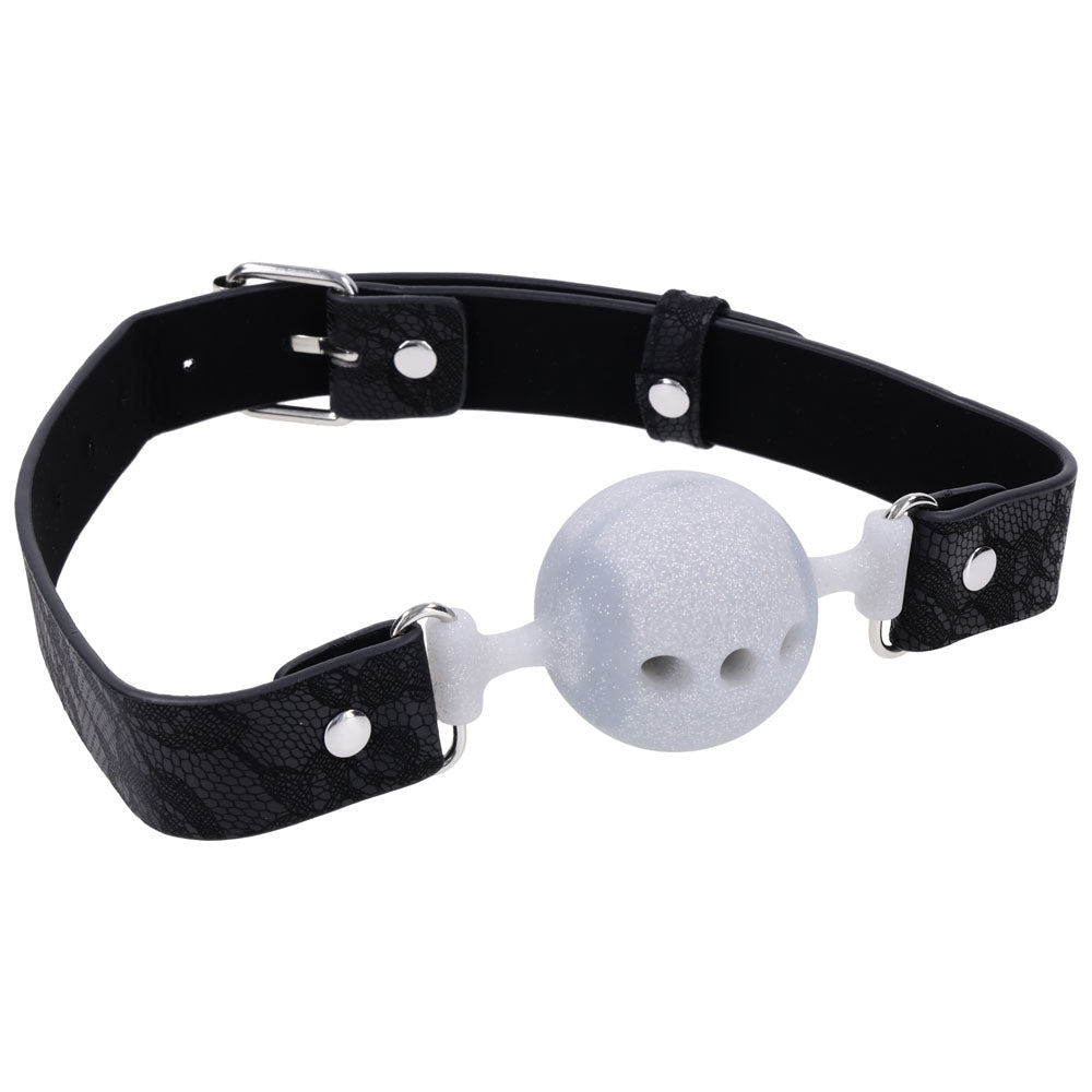 Sex & Mischief Lace Silicone Breathable Ball Gag Black/Grey Mouth Restraint