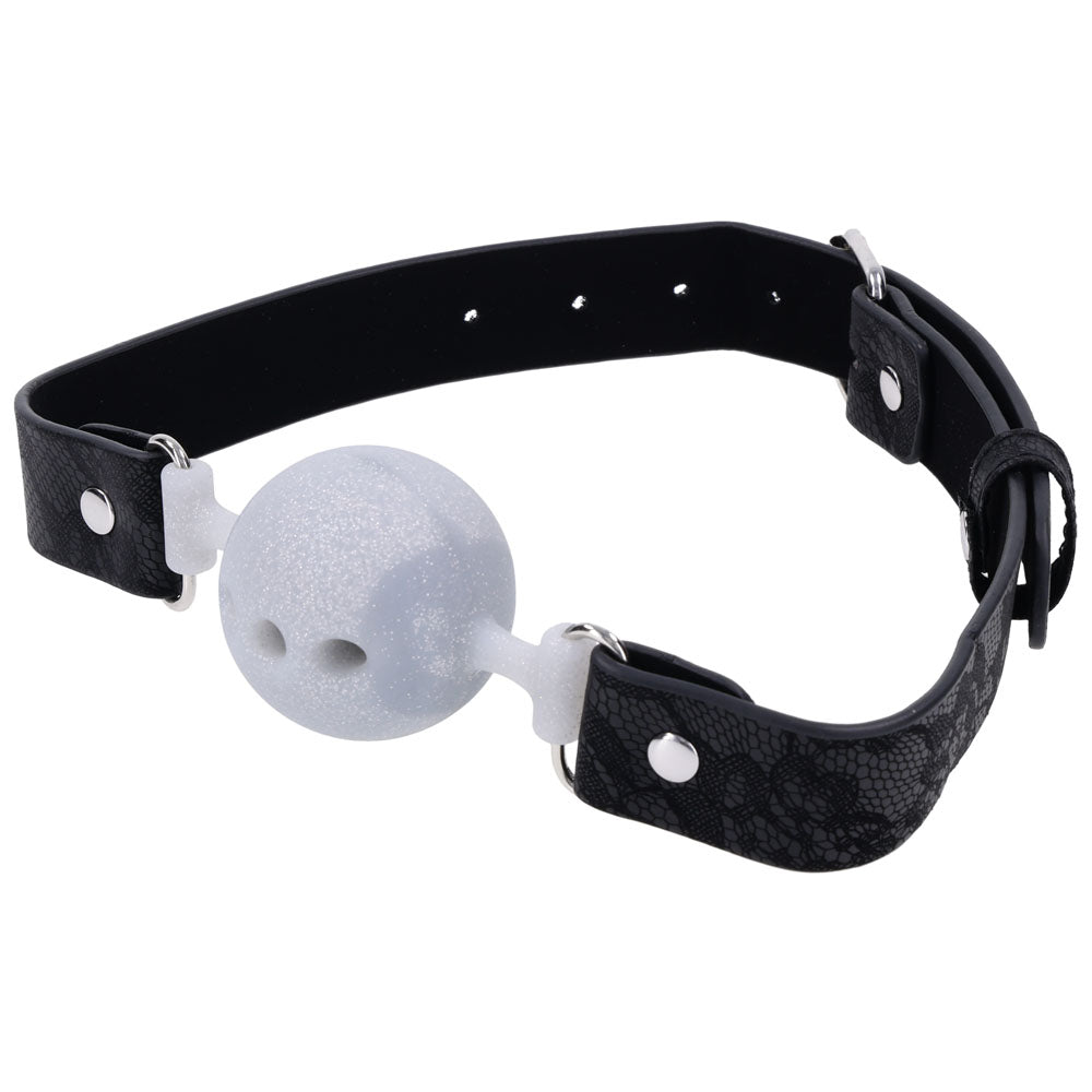 Sex & Mischief Lace Silicone Breathable Ball Gag Black/Grey Mouth Restraint