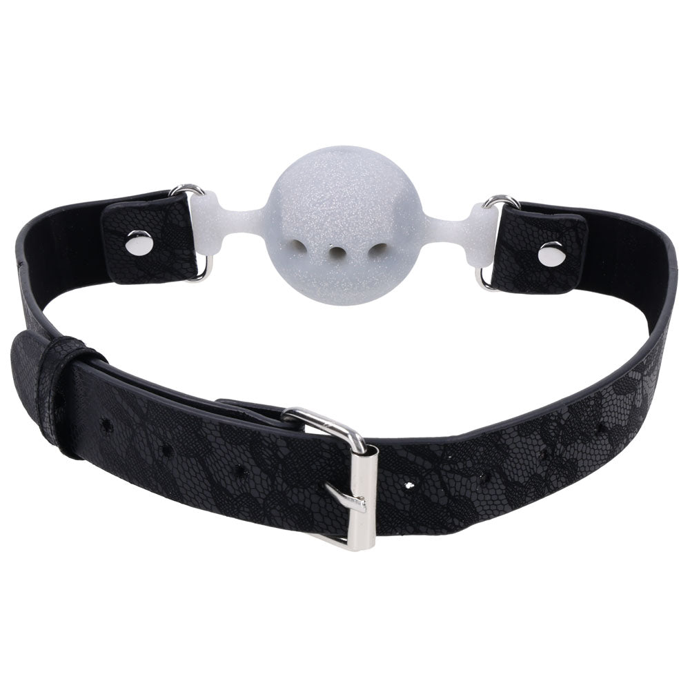 Sex & Mischief Lace Silicone Breathable Ball Gag Black/Grey Mouth Restraint