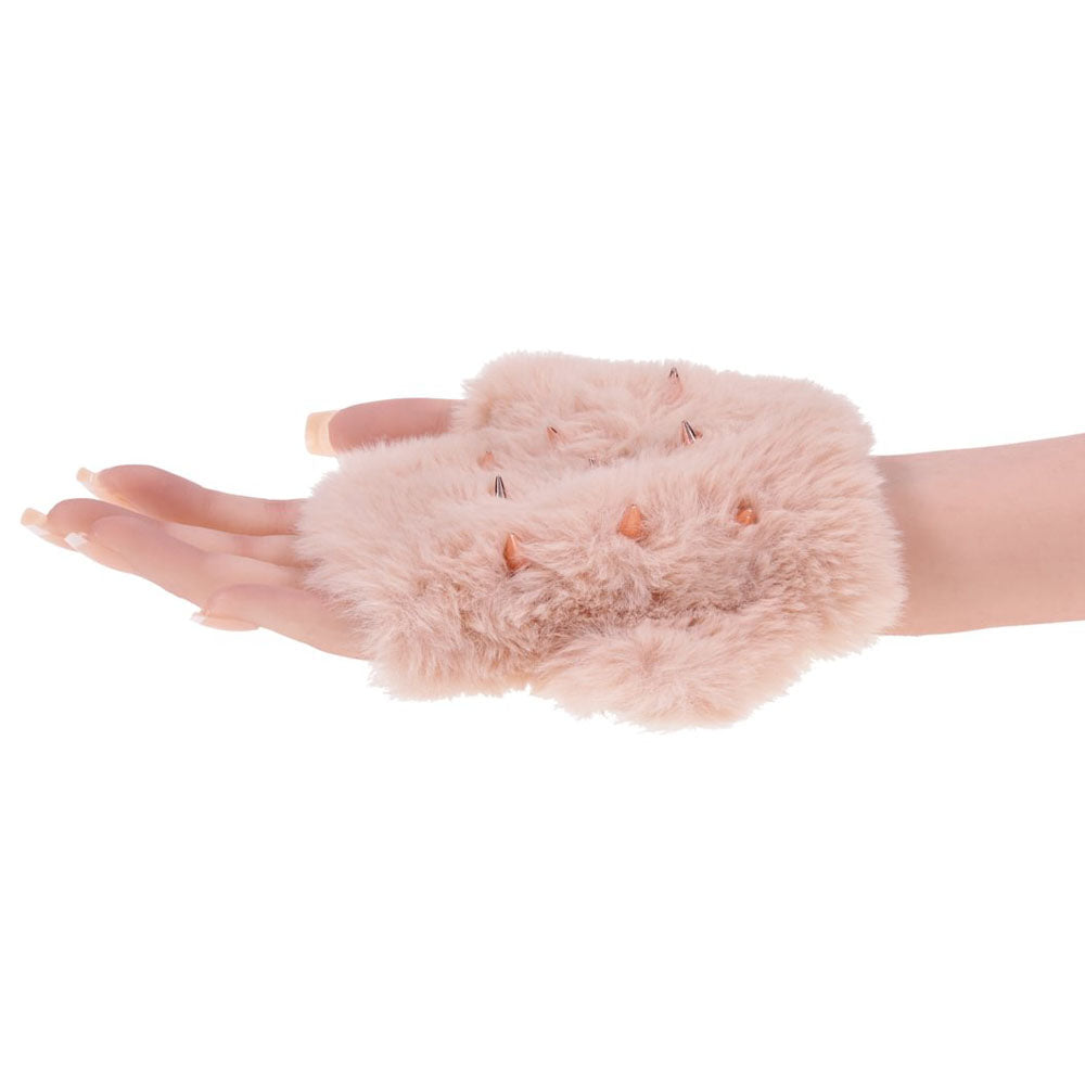 Sex & Mischief Peaches N Crea Me Spiked Sensory Glove Peach Furry Glove With Metal Spikes
