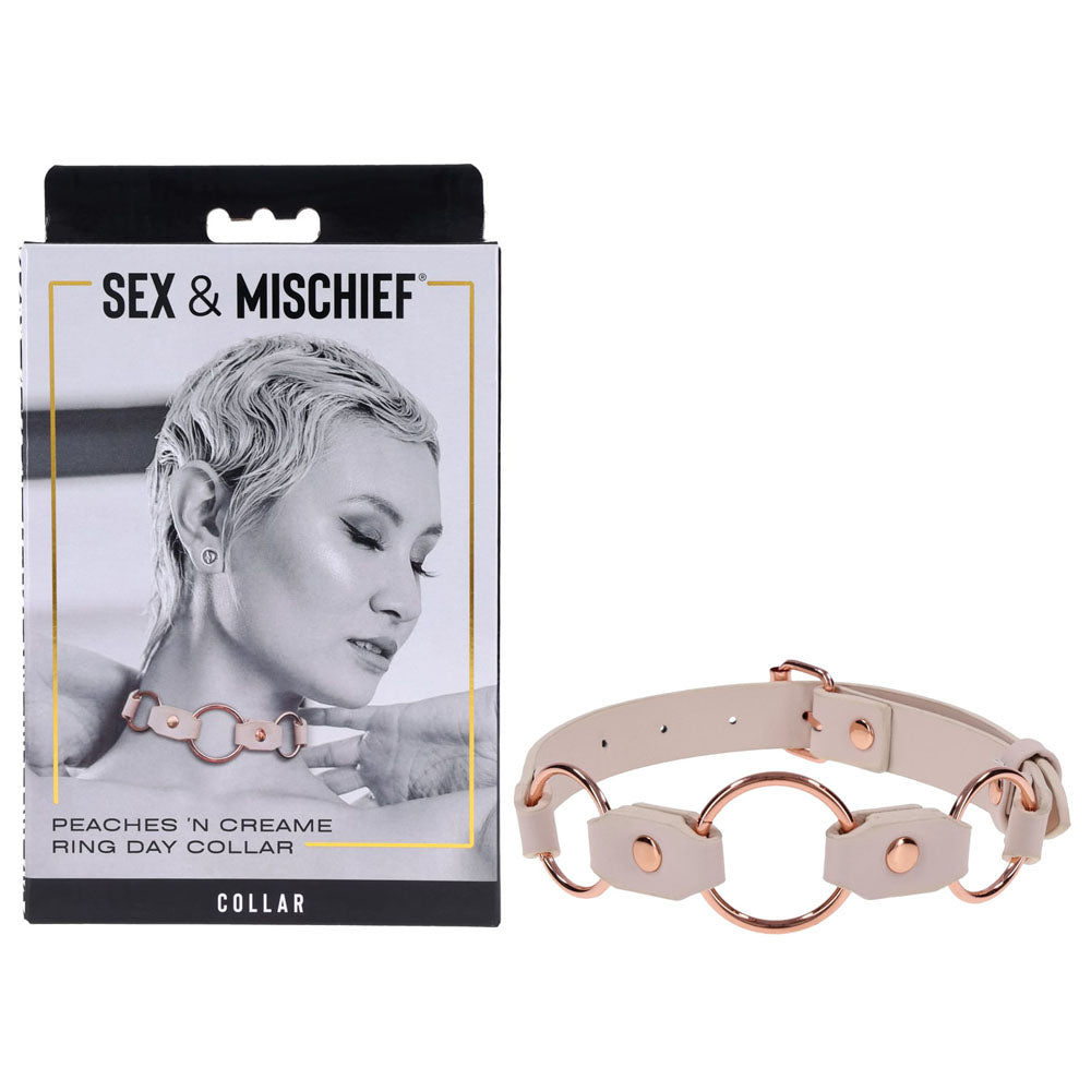 Sex & Mischief Peaches N Crea Me Ring Day Collar Peach Bondage Collar