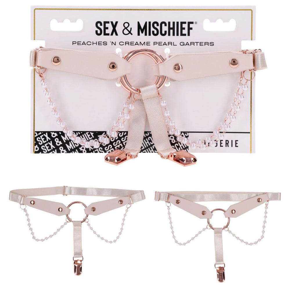 Sex & Mischief Peaches N Crea Me Pearl Garters Peach / Rose Gold Garters With Pearls Set Of 2