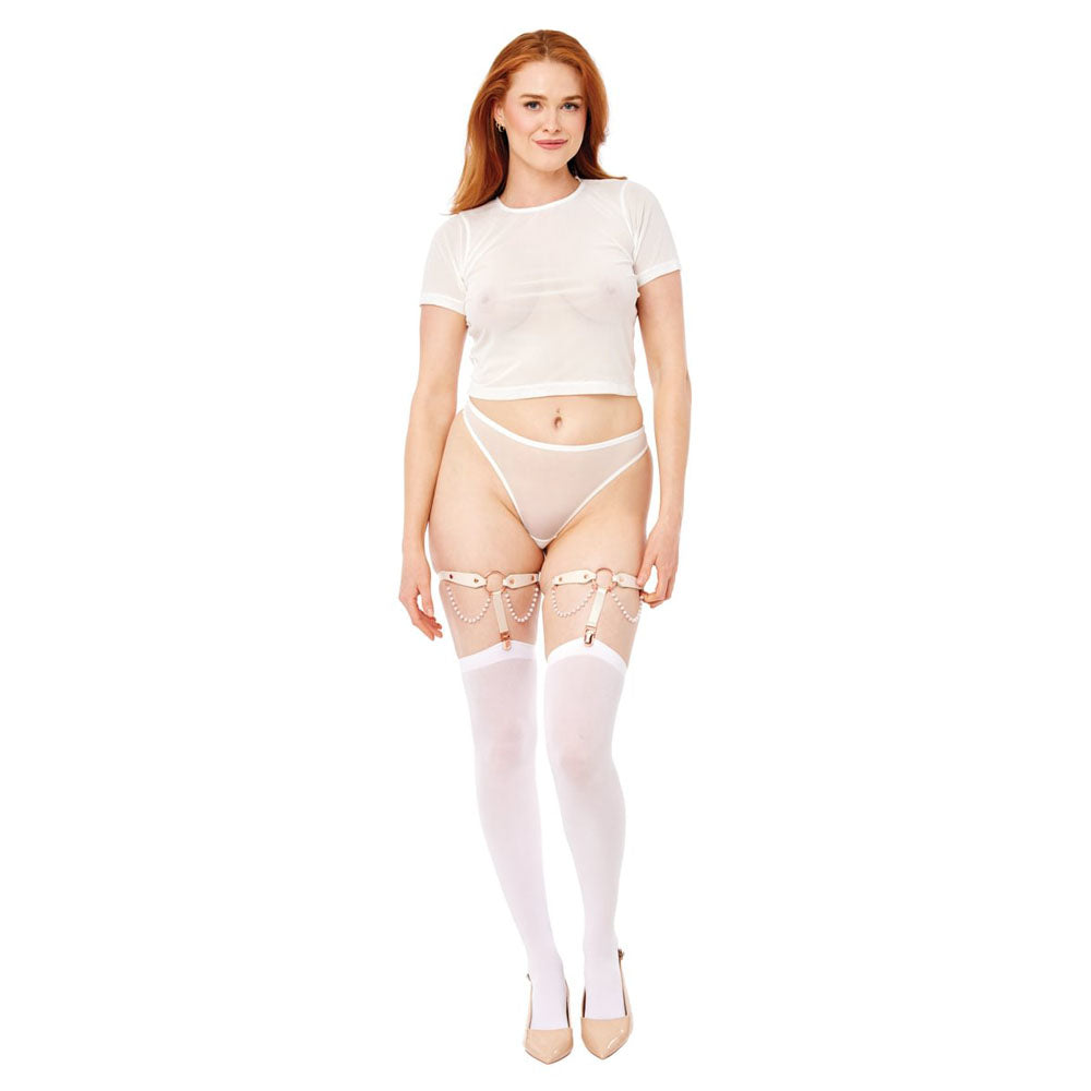 Sex & Mischief Peaches N Crea Me Pearl Garters Peach / Rose Gold Garters With Pearls Set Of 2