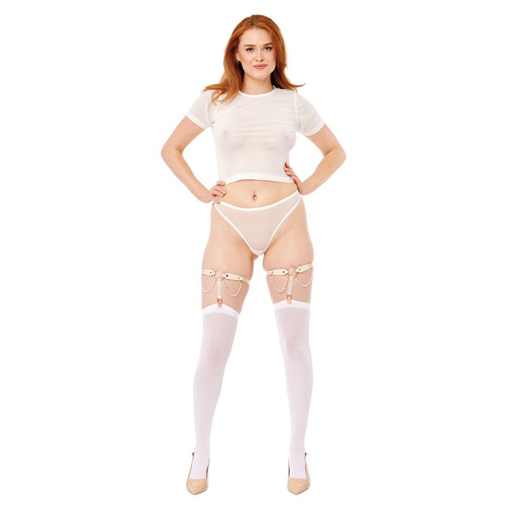Sex & Mischief Peaches N Crea Me Pearl Garters Peach / Rose Gold Garters With Pearls Set Of 2