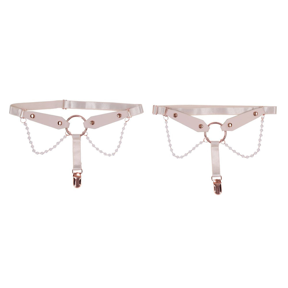 Sex & Mischief Peaches N Crea Me Pearl Garters Peach / Rose Gold Garters With Pearls Set Of 2