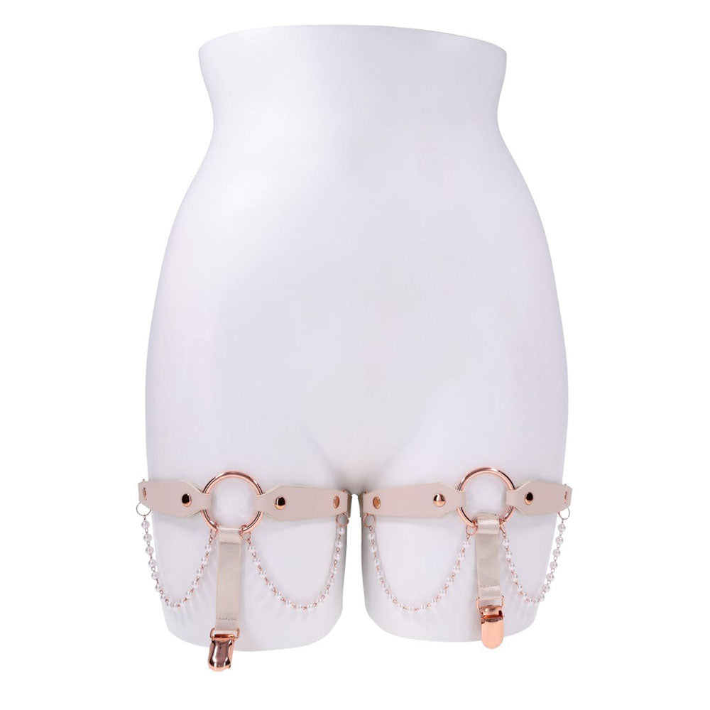 Sex & Mischief Peaches N Crea Me Pearl Garters Peach / Rose Gold Garters With Pearls Set Of 2