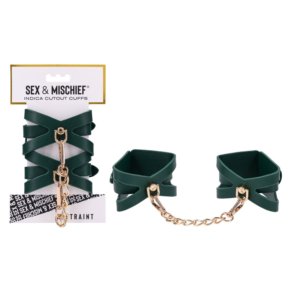 Sex & Mischief Indica Cutout Cuffs Green/Gold Restraints